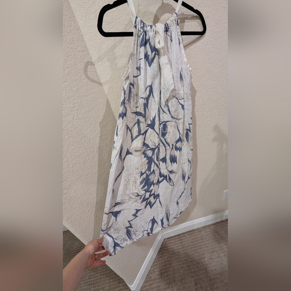 Bellambra Italian Linen Halter Dress In Blue And White - Picture 5 of 7